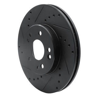 R1 90-95 Mercedes-Benz E420 Front Left Drilled & Slotted Black Brake Rotor
