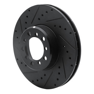 R1 85-91 Mercedes-Benz 300SE Front Left Drilled & Slotted Black Brake Rotor