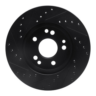 R1 84-95 Mercedes-Benz 260E Front Right Drilled & Slotted Black Brake Rotor