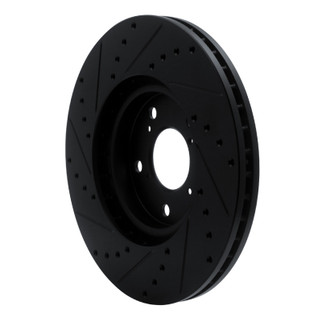 R1 06-14 Honda Ridgeline Front Right Drilled & Slotted Black Brake Rotor
