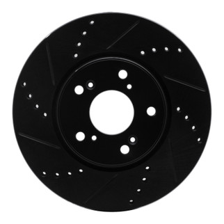 R1 13-25 Honda Civic Sedan Front Left Drilled & Slotted Black Brake Rotor