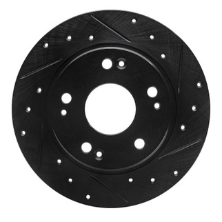 R1 11-15 Honda CR-Z Rear Right Drilled & Slotted Black Brake Rotor
