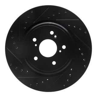 R1 14-20 Acura TLX Front Left Drilled & Slotted Black Brake Rotor