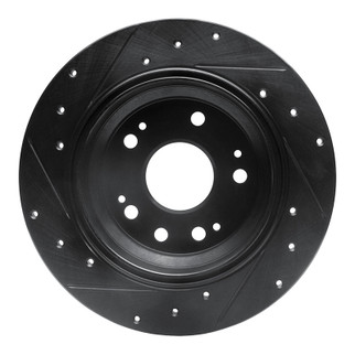 R1 02-04 Acura RL Rear Right Drilled & Slotted Black Brake Rotor