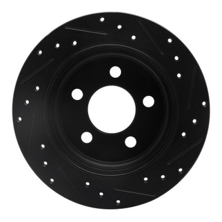 R1 03-07 Jeep Liberty Rear Left Drilled & Slotted Black Brake Rotor