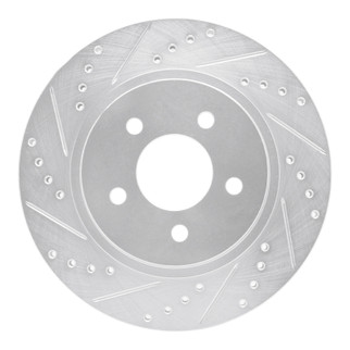 R1 05-14 Ford Mustang Rear Left Drilled & Slotted Silver Brake Rotor
