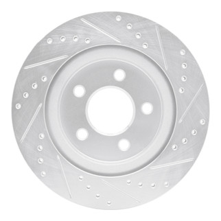 R1 05-14 Ford Mustang Rear Left Drilled & Slotted Silver Brake Rotor