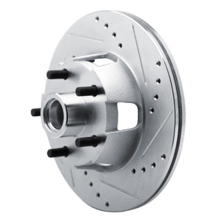R1 65-67 Ford Ranchero Front Right Drilled & Slotted Silver Brake Rotor