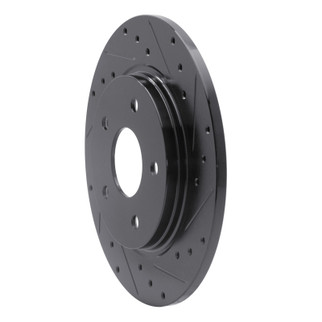 R1 08-16 Chrysler Town & Country Rear Right Drilled & Slotted Black Brake Rotor