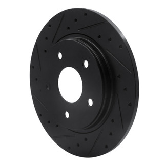 R1 08-16 Chrysler Town & Country Rear Left Drilled & Slotted Black Brake Rotor