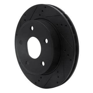 R1 05-11 Dodge Dakota 4WD Front Left Drilled & Slotted Black Brake Rotor