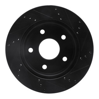 R1 05-11 Dodge Dakota 4WD Front Left Drilled & Slotted Black Brake Rotor
