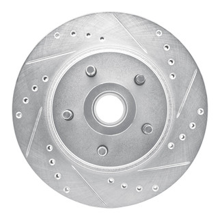 R1 82-87 Ford Mustang Front Right Drilled & Slotted Silver Brake Rotor