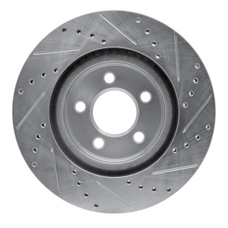 R1 09-23 Dodge Challenger Front Left Drilled & Slotted Silver Brake Rotor