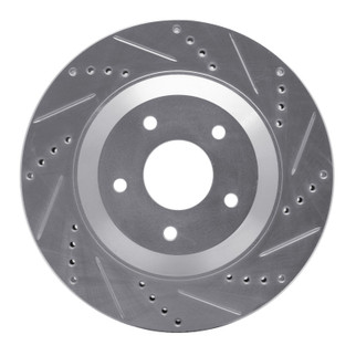 R1 97-09 Cadillac XLR Left Front Drilled & Slotted Silver Brake Rotor