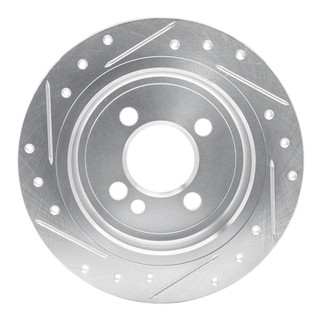 R1 02-15 Mini Cooper Clubman Rear Right Drilled & Slotted Silver Brake Rotor