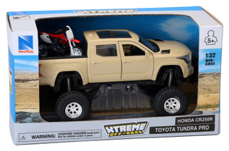 New Ray Toys Toyota Tundra Pro Lifted Truck Mud Bath with Honda Dirt Bike 1:32 Scale