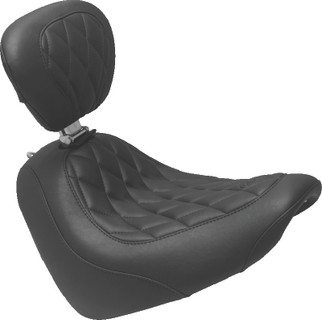 Mustang 18-21 Harley Fat Bob Wide Tripper Solo Seat w/Driver Backrest Diamond Stitch - Black