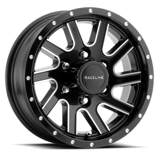 Raceline 820M Twisted 15x5in / 5x114.3 BP / 0mm Offset / 3.19mm Bore - Black & Machined Wheel