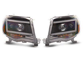 Raxiom 05-11 Toyota Tacoma Axial Series LED DRL Projector Headlights- Black Housing (Clear Lens)