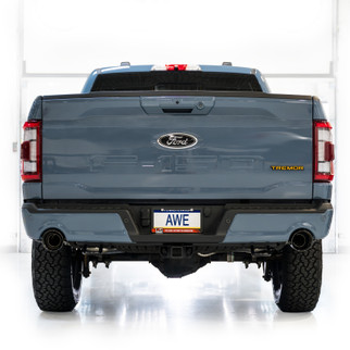 AWE Tuning 2021+ Ford F-150 Tremor (w/ Bumper Cutouts) 0FG Resonated Cat-Back - Diamond Black Tips