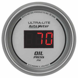 Autometer Ultra-Lite 2-1/16in 100PSI Silver Dial Digital Oil Pressure Gauge w/ Red LED