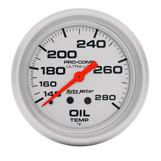 Autometer Ultra-Lite 66.7mm Mechanical 140-280 Degree F Oil Temperature Gauge w/ 6in Tubing