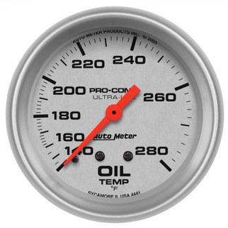 Autometer Ultra-Lite 66.7mm Mechanical 140-280 Degree F Oil Temperature Gauge w/ 6in Tubing