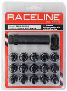 Raceline Spline Lug Nut Kit with Spline Key 12 x 1.5 - 16 Pack - Black