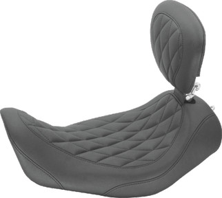 Mustang 06-17 Harley Dyna Wide Tripper Solo Seat w/Driver Backrest Diamond Stitch - Black