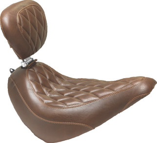 Mustang 18-21 Harley Street Bob Wide Tripper Solo Seat w/Driver Backrest Diamond Stitch - Brown