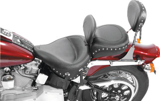 Mustang 00-15 Harley Softail Std Rear Tire Wide Touring Solo Seat w/Driver Backrest w/Studs - Black