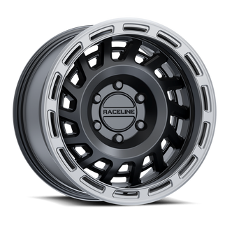 Raceline 957BS Halo 17x8.5in / 6x139.7 BP / 0mm Offset / 106.1mm Bore - Black & Silver Lip Wheel