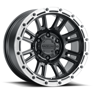 Raceline 956BS Compass 17x8in / 6x120 BP / 30mm Offset / 67.1mm Bore - Black & Silver Lip Wheel