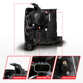 ANZO 14-15 Chevy Silverado 1500 Black Dual Switchback+Sequential LED Tube Sq. Projector Headlights