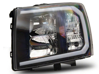 Raxiom 07-13 Chevrolet Silverado 1500 Axial Series Headlights w/ LED Bar- Black Housing (Clear Lens)