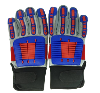 Granatelli Large Off Road Style Work Gloves - Red/Blue/Gray/Black