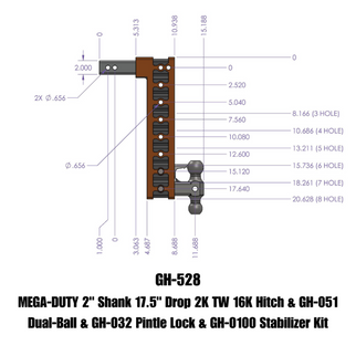 Gen-Y Mega Duty 2in Shank 17.5in Drop 16K Hitch w/Dual-Ball/Pintle Lock/Stabilizer Kit
