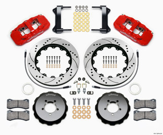 Wilwood AERO6 Front Hat Kit 14.00 Drilled Red 1999-2012 Subaru WRX w/Lines