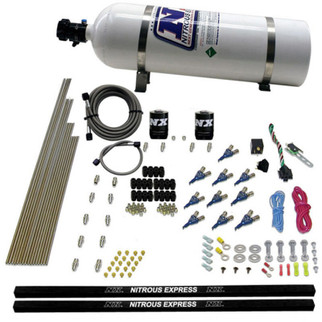 Nitrous Express 10 Cyl Piranha Nozzle Direct Port Nitrous Kit (250-500HP) w/15lb Bottle