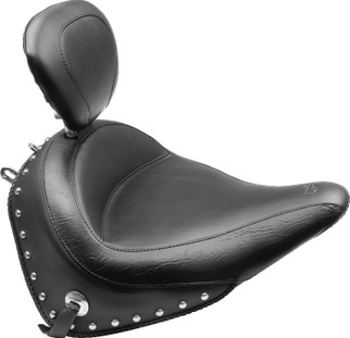 Mustang 00-15 Harley Softail Std Rear Tire Wide Touring Solo Seat w/Driver Backrest Studs- Black