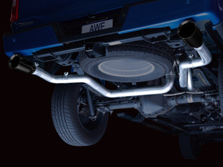 AWE Tuning 0FG 21+ Ford F150 Dual Split Rear Cat-Back Exhaust- 5in Diamond Black Tips