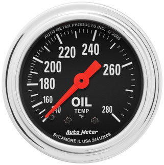 Autometer Traditional Chrome 2-1/16in 140-280 Deg F Mechanical Oil Temp Gauge