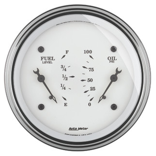 AutoMeter Gauge Dual Fuel & Oilp 3-3/8in. 0 Ohm(e) to 90 Ohm(f)& 100PSI Elec Old Tyme White