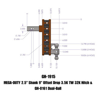 Gen-Y Mega Duty 2.5in Shank 9in Offset Drop 3.5K TW 32K Hitch w/GH-0161 Dual-Ball