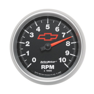 AutoMeter Gauge Tachometer 3-3/8in. 10K RPM In-Dash Chevy Red Bowtie Black