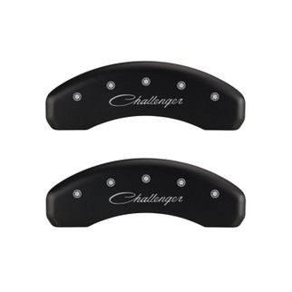 MGP 4 Caliper Covers Engraved Front & Rear Cursive/Challenger Red finish silver ch