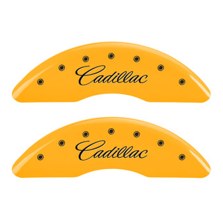 MGP 4 Caliper Covers Engraved Front & Rear Cursive/Cadillac Yellow finish black ch