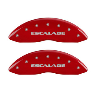 MGP 4 Caliper Covers Engraved Front Escalade Engraved Rear ESV Red finish silver ch