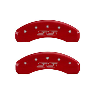 MGP 4 Caliper Covers Engraved Front & Rear Avalanche style/SS Red finish silver ch